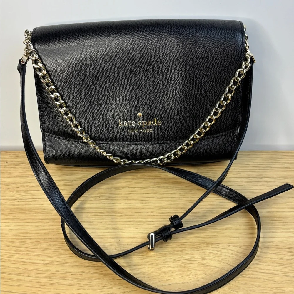 Kate Spade NY Carson Black‎ Crossbody with Silver Tone Chain
